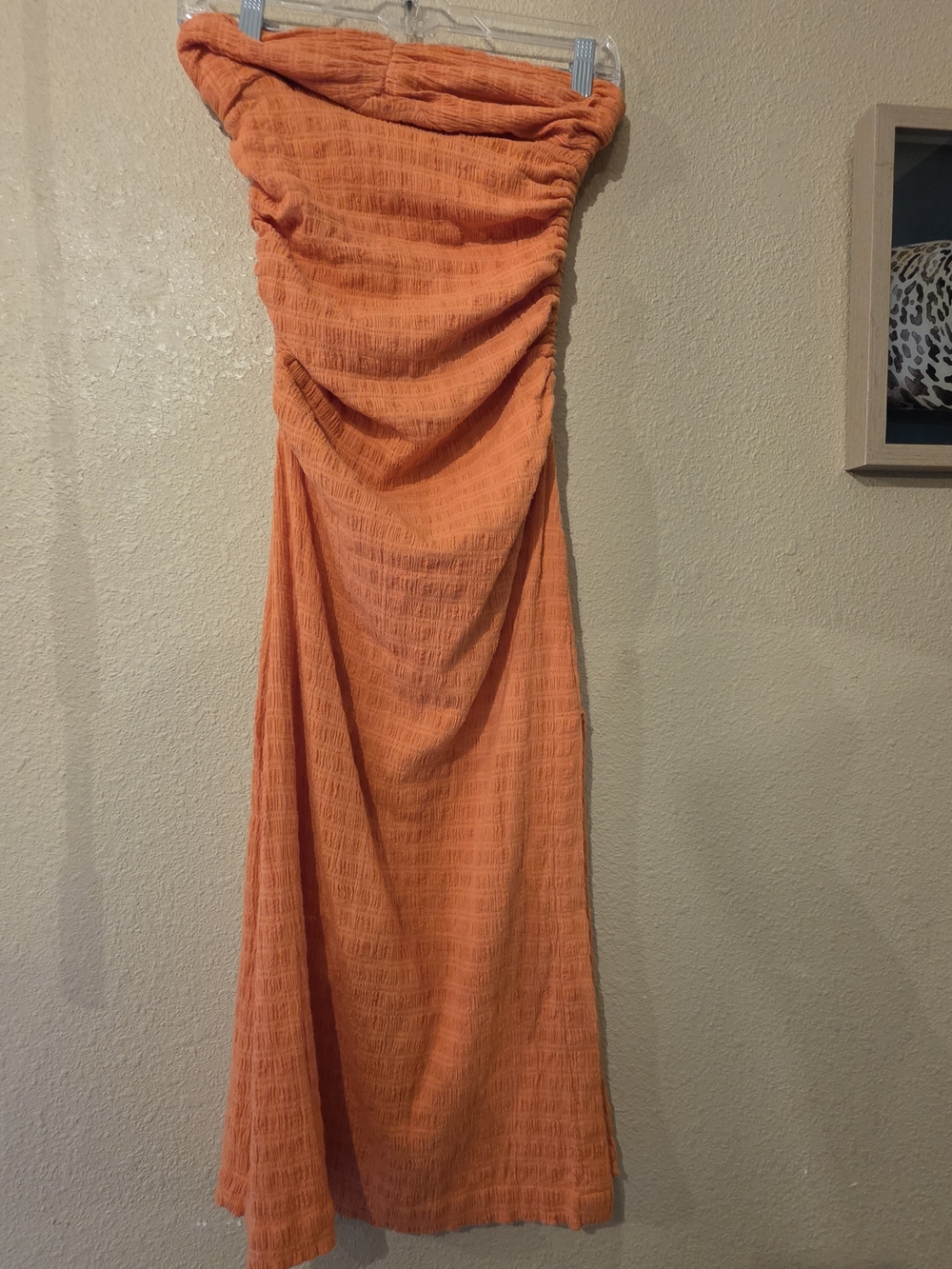 Free People Strapless Orange Ruched Maxi Dress